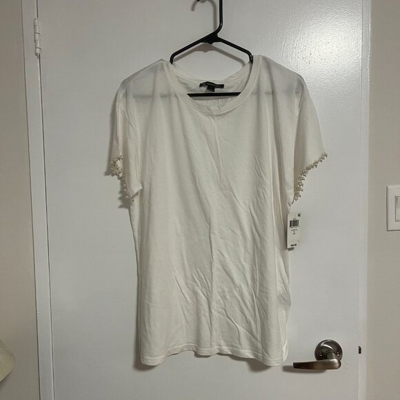 NWT INC International Concepts White Top with Pearl Sleeve - Picture 1 of 6